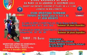 Stage vacances Noël de U6 à U13 - Du 20 au 23 décembre 2022